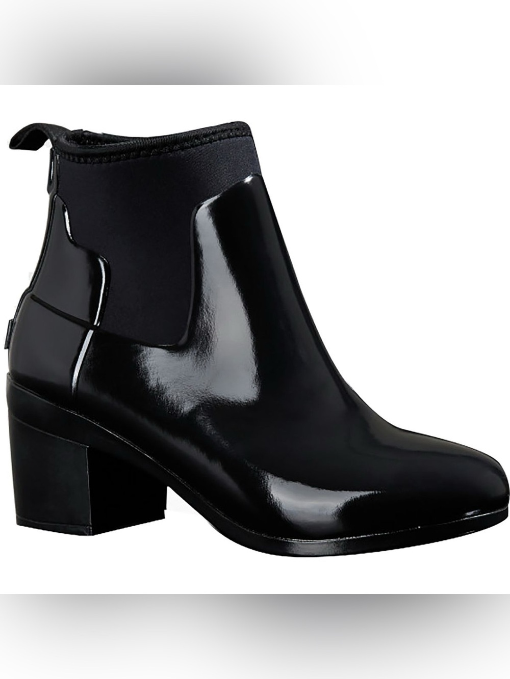 Hunter Black Patent Chelsea Ankle Boots